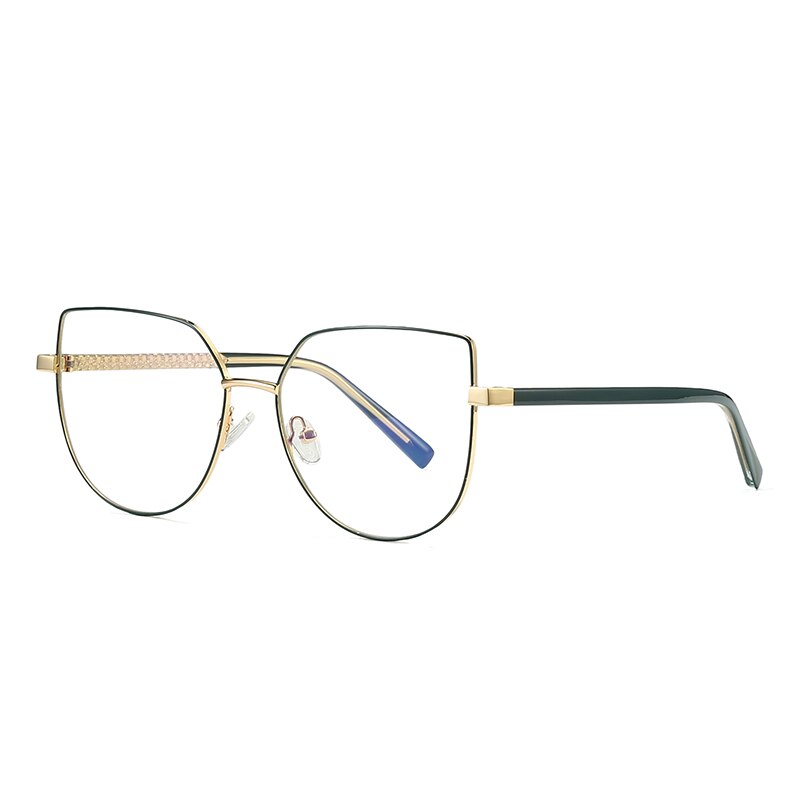 Hotochki Women's Full Rim Square Cat Eye Alloy Eyeglasses 3007 Full Rim Hotochki Green Golden  