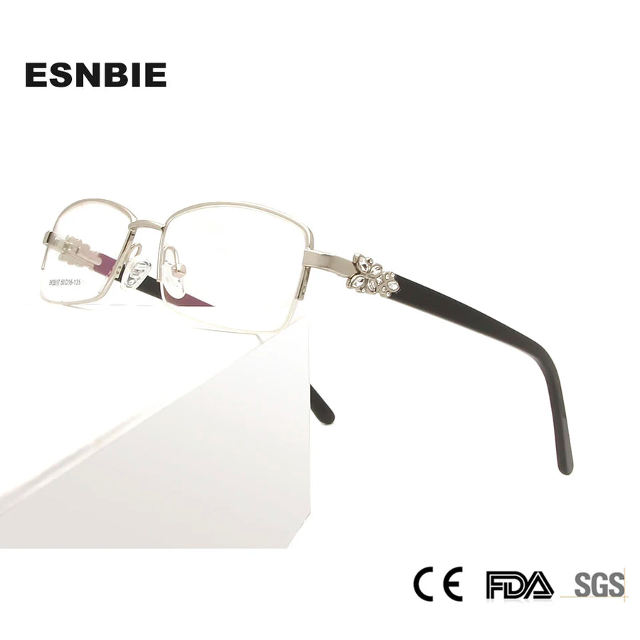 Esnbie Women's Semi Rim Oval Squrare Stainless Steel Eyeglasses 3517 Semi Rim Esnbie   