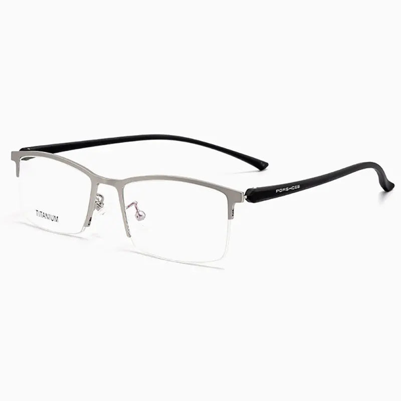 Hotochki Mens Semi Rim Square Alloy Eyeglasses P9106 Semi Rim Hotochki Silver  