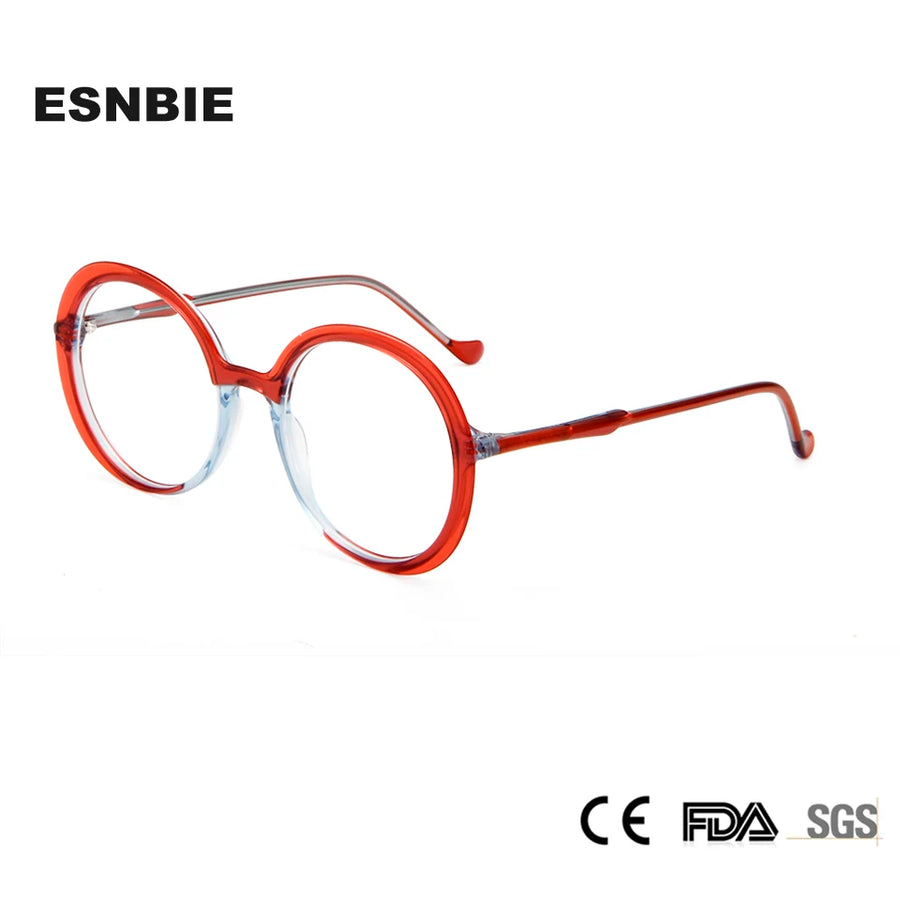 Esnbie Women's Full Rim Round Oval Acetate Eyeglasses Full Rim Esnbie   