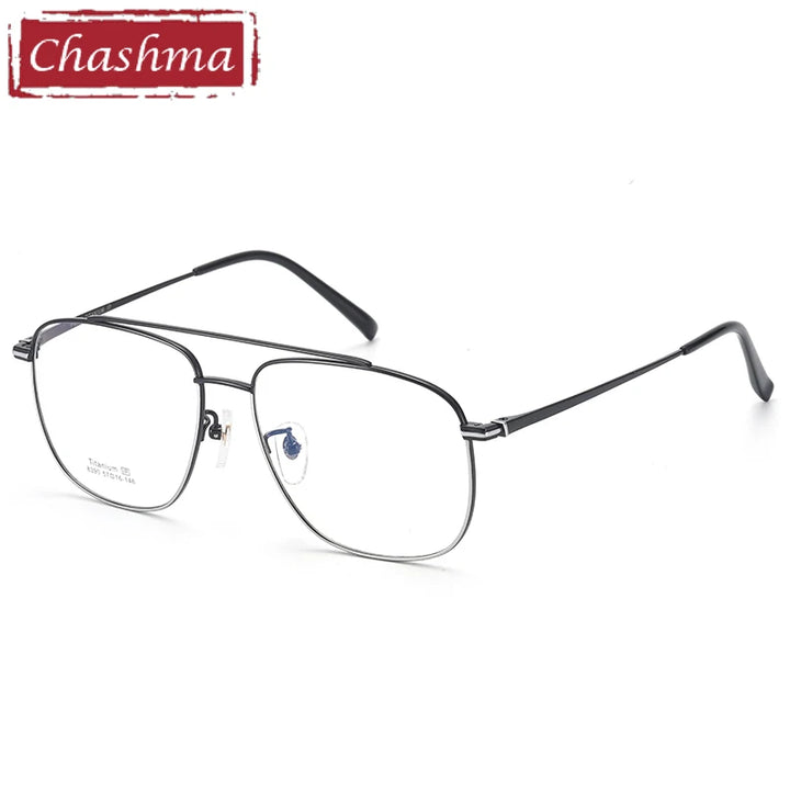 Chashma Unisex Full Rim Square Double Bridge Titanium Eyeglasses 8390 Full Rim Chashma Black Silver  