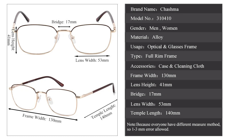 Chashma Ottica Women's Full Rim Square Alloy Eyeglasses 310410 Full Rim Chashma Ottica