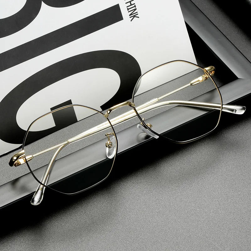 Kocolior Unisex Full Rim Polygon Titanium Alloy Eyeglasses 9039 Full Rim Kocolior BLACK GOLD China 