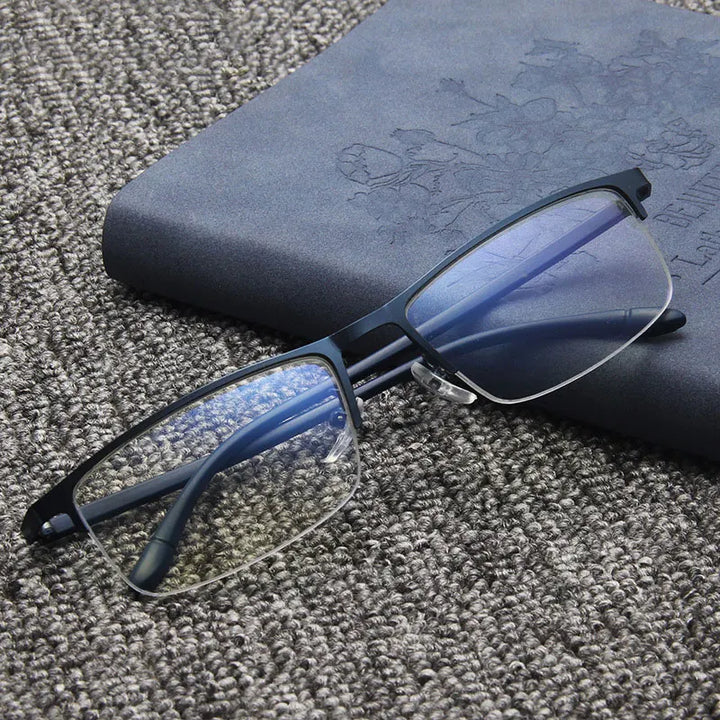 Hotochki Unisex Semi Rim Rectangle Alloy Eyeglasses 18249