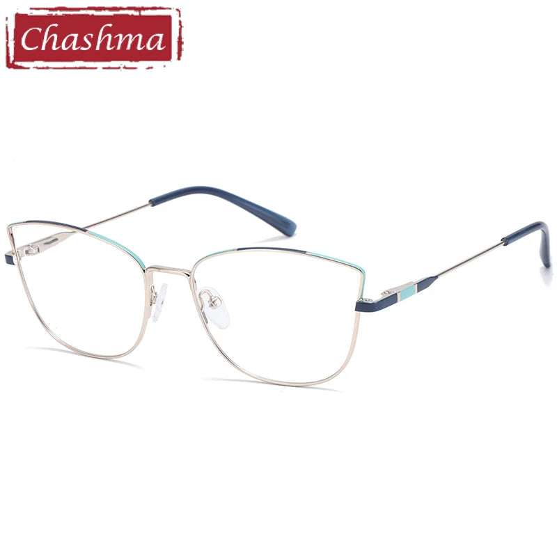 Chashma Women's Full Rim Square Cat Eye Alloy Eyeglasses 41121 Full Rim Chashma Blue Silver  