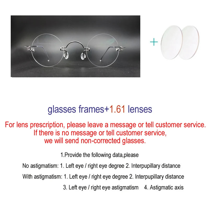 Yujo Unisex Rimless Round Screwless Stainless Steel Eyeglasses 4040 Rimless Yujo C1 CHINA