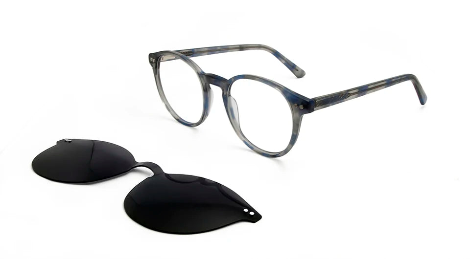 Esnbie Women's Full Rim Round Acetate Eyeglasses Clip On Sunglasses 51171