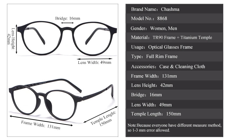 Chashma Ochki Women's Full Rim Round Tr 90 Titanium Eyeglasses 88684