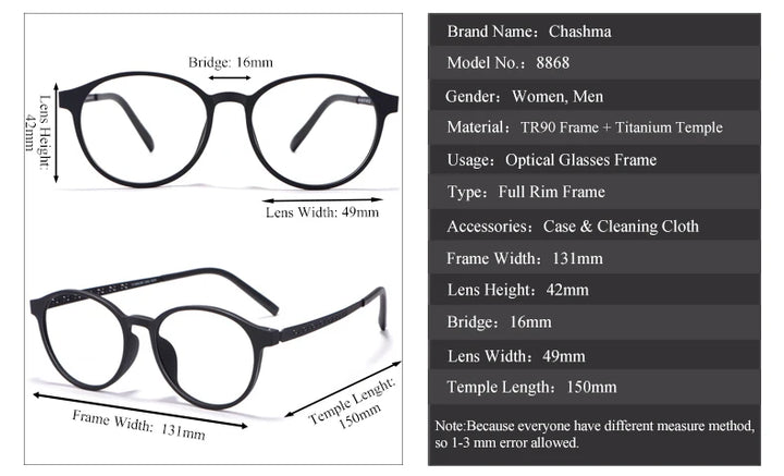 Chashma Ochki Women's Full Rim Round Tr 90 Titanium Eyeglasses 88684