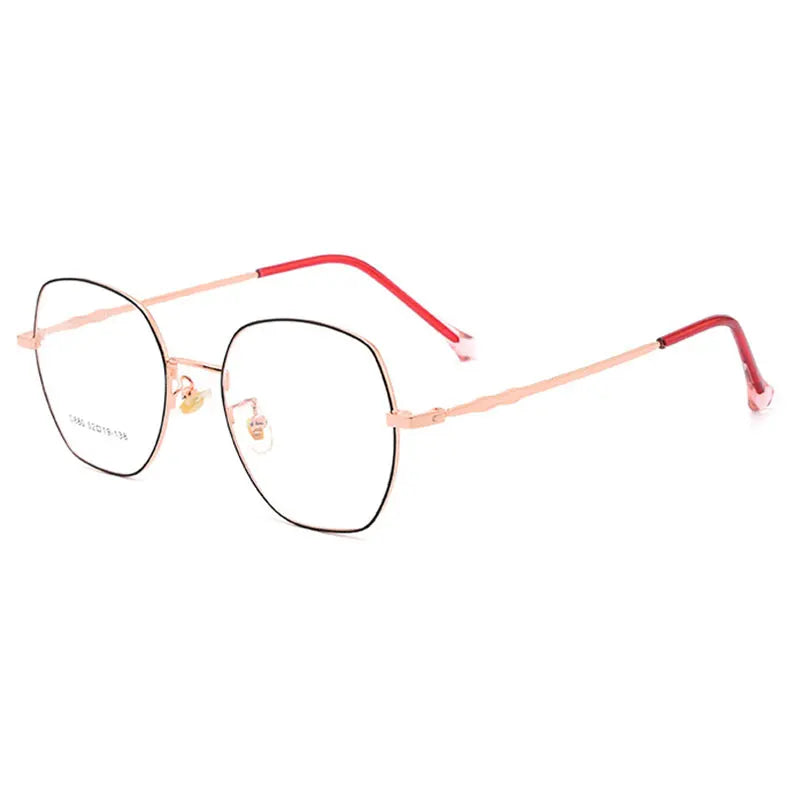 Hotony Unisex Full Rim Polygon Alloy Spring Hinge Eyeglasses H880 Full Rim Hotony Black Rose Gold  