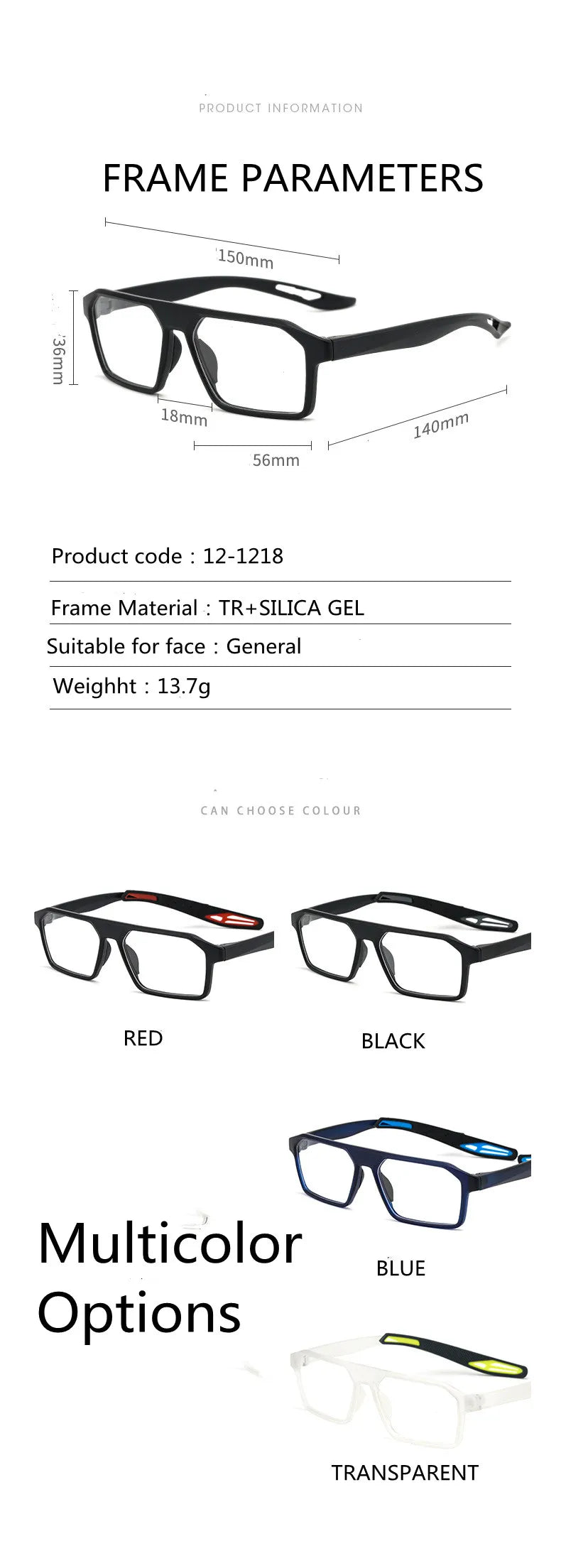 Kocolior Unisex Full Rim Square Tr 90  Sport Eyeglasses 1218 Full Rim Kocolior   