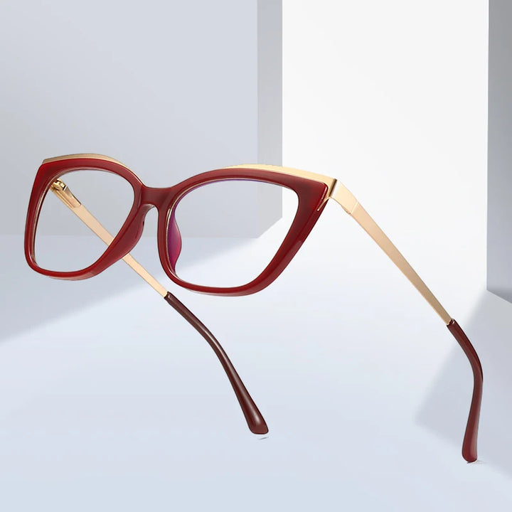Hotochki Women's Full Rim Square Cat Eye Tr 90 Alloy Eyeglasses 20499