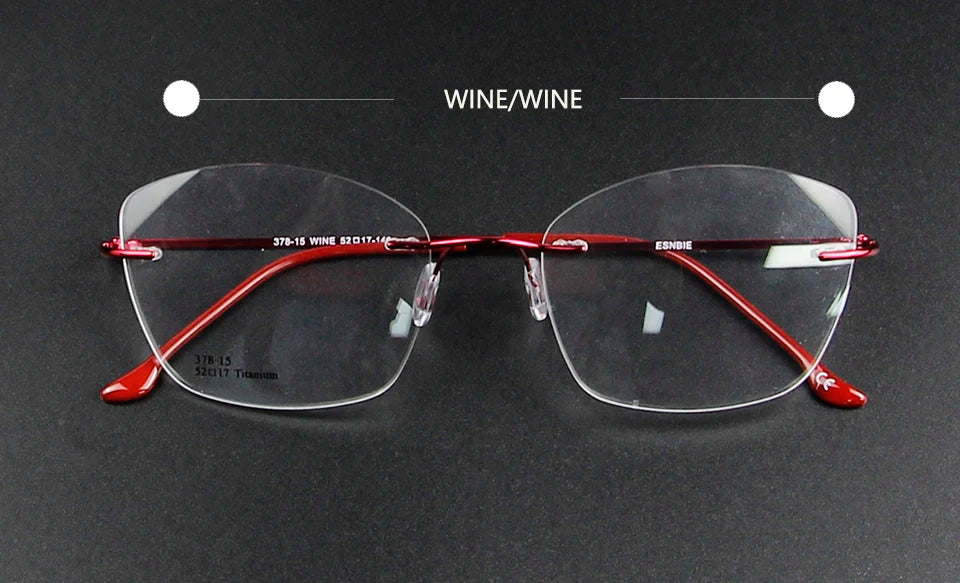 Esnbie Women's Rimless Cat Eye Titanium Eyeglasses 37815 Rimless Esnbie titanium WINE  