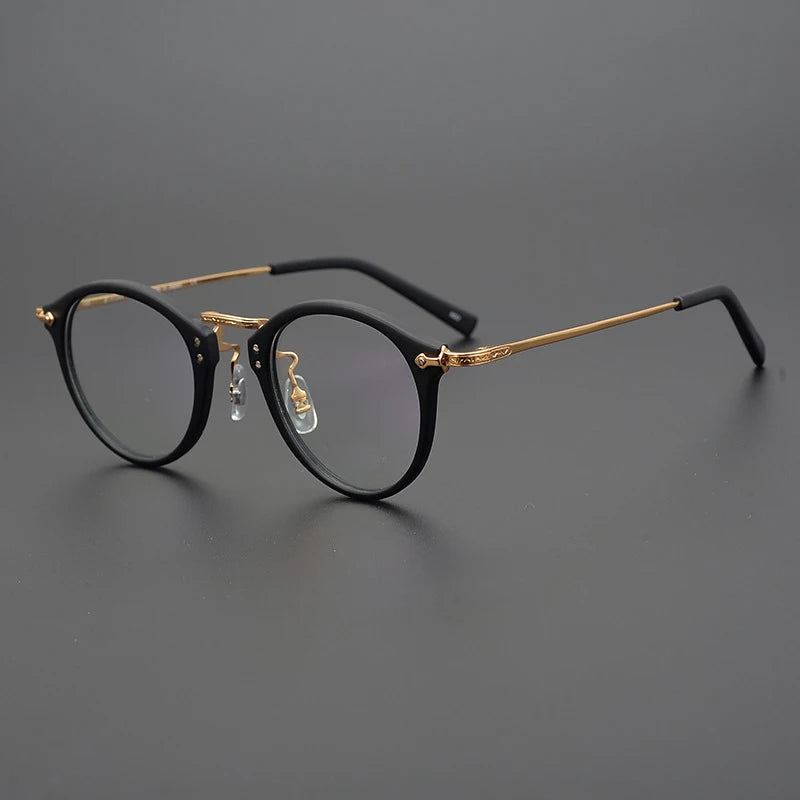 Aimee Unisex Full Rim Round Titanium Acetate Eyeglasses 20805 Full Rim Aimee Black-golden  