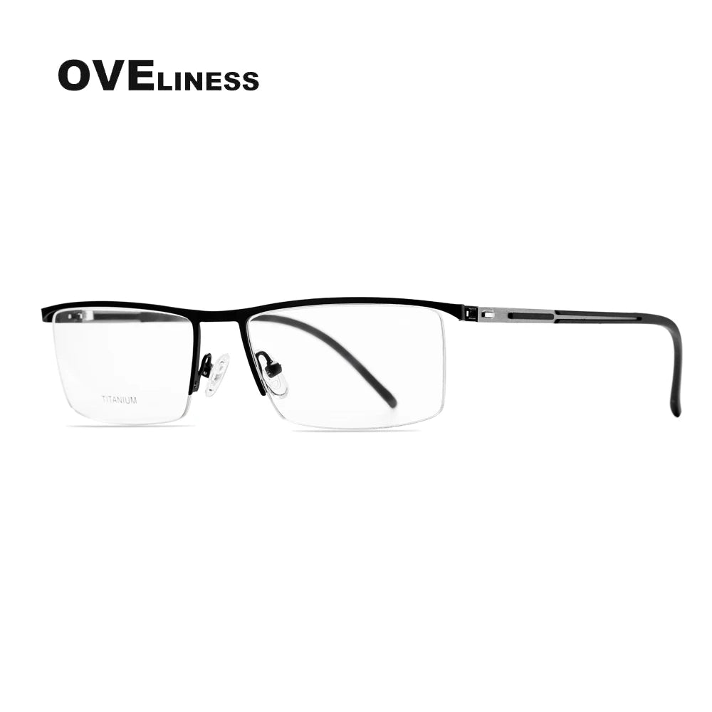 Oveliness Men's Semi Rim Square Brow Line Titanium Alloy Eyeglasses 379857