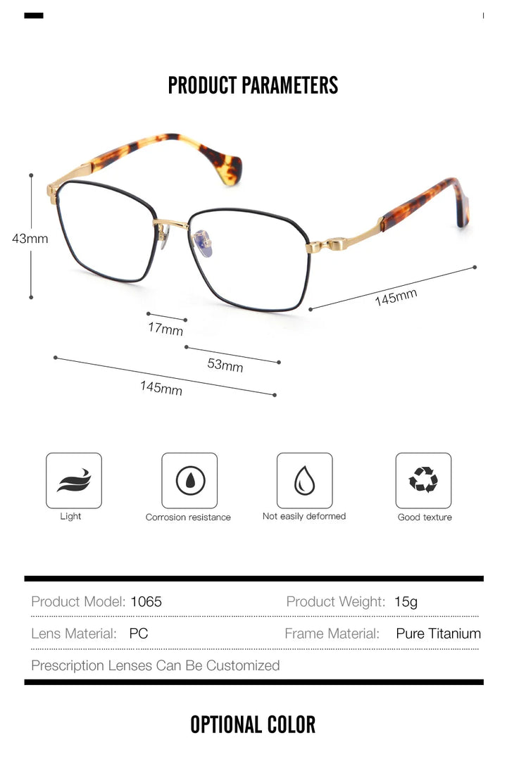 Muzz M1065 unisex square pure titanium prescription eyeglasses — view 2