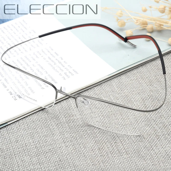 Eleccion Unisex Semi Rim Brow Line Titanium Eyeglasses 13818 Semi Rim Eleccion