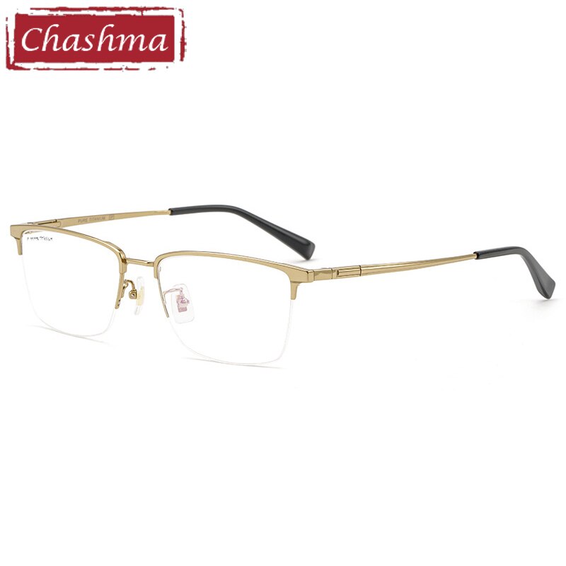 Chashma Men's Semi Rim Square Titanium Eyeglasses 226186 Semi Rim Chashma Gold  