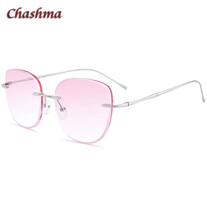 Chashma Ochki Women's Rimless Oversized Square Titanium Eyeglasses 63219 Tinted Rimless Chashma Ochki Silver-Tint Pink  