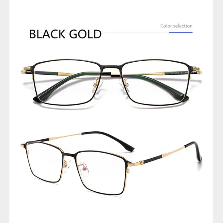 Kocolior Unisex Full Rim Square Titanium Alloy Hyperopic Reading Glasses 39206 Reading Glasses Kocolior Black Gold China 0