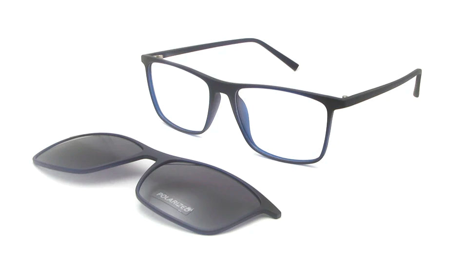 Esnbie Women's Full Rim Square Tr 90 Titanium Eyeglasses Clip On Sunglasses 670561