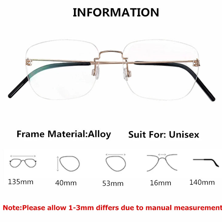 Aimee Unisex Rimless Square Titanium Eyeglasses 19900 Rimless Aimee   