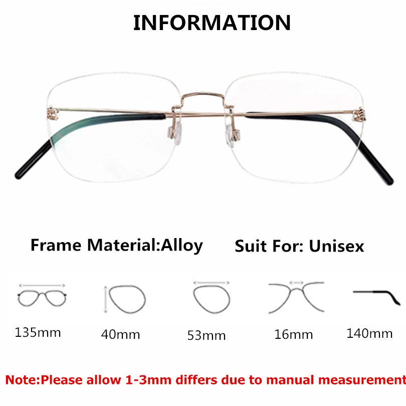 Aimee Women's Rimless Square Titanium Eyeglasses 842100 Rimless Aimee