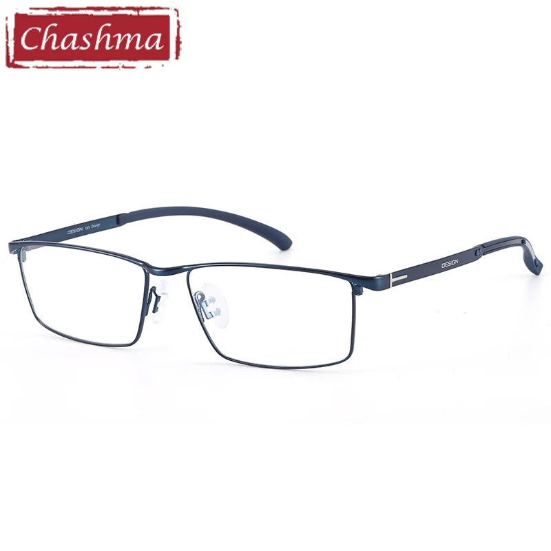 Chashma Ochki Men's Full Rim Square Titanium Alloy Eyeglasses 49318 Full Rim Chashma Ochki Blue  