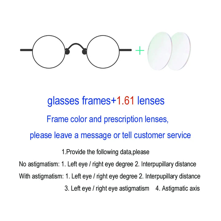 Yujo Unisex Full Rim Small Round Alloy Eyeglasses 811441 Full Rim Yujo Glasses161lenses CHINA