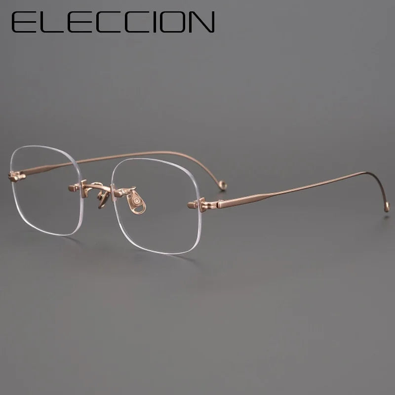 Eleccion Women's Rimless Square Titanium Eyeglasses 10109 Rimless FuzWeb C2. Rose Gold