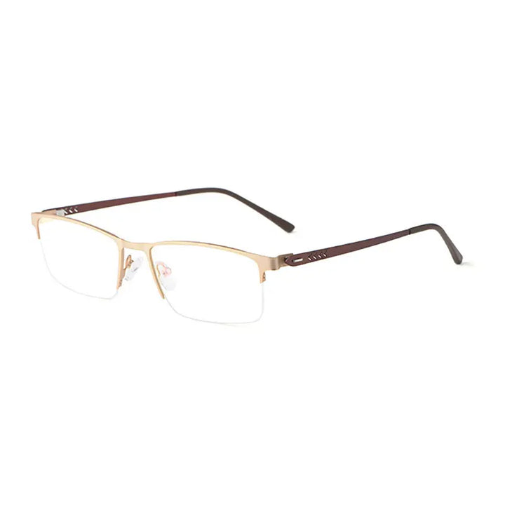 Hotochki Men's Semi Rim Square Alloy Eyeglasses 9841 Semi Rim Hotochki Gold  