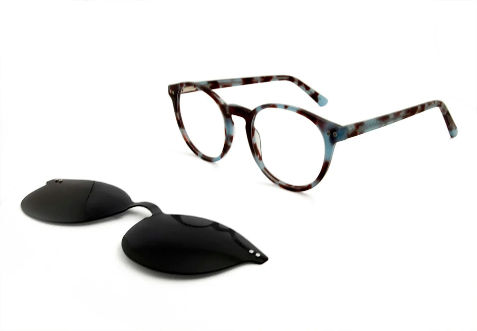 Esnbie Women's Full Rim Round Acetate Eyeglasses Clip On Sunglasses 51171