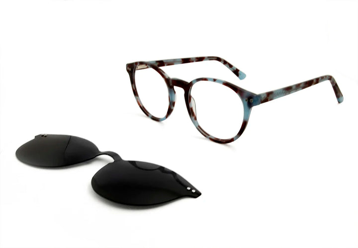 Esnbie Women's Full Rim Round Acetate Eyeglasses Clip On Sunglasses 51171