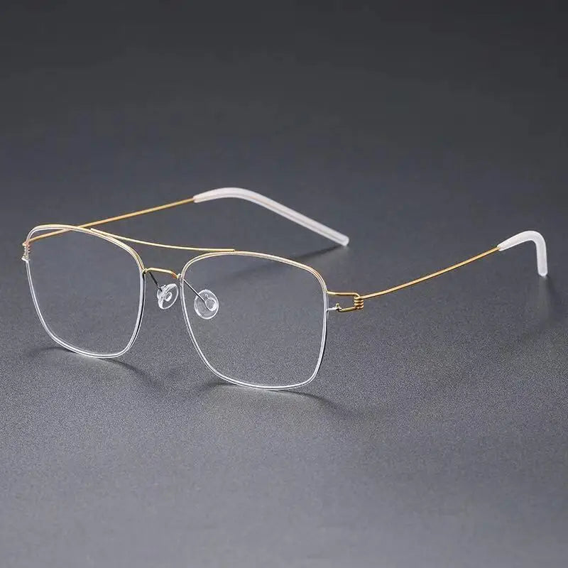 Aimee Unisex Full Rim Square Double Bridge Titanium Eyeglasses 1554 Full Rim Aimee Golden Silver  