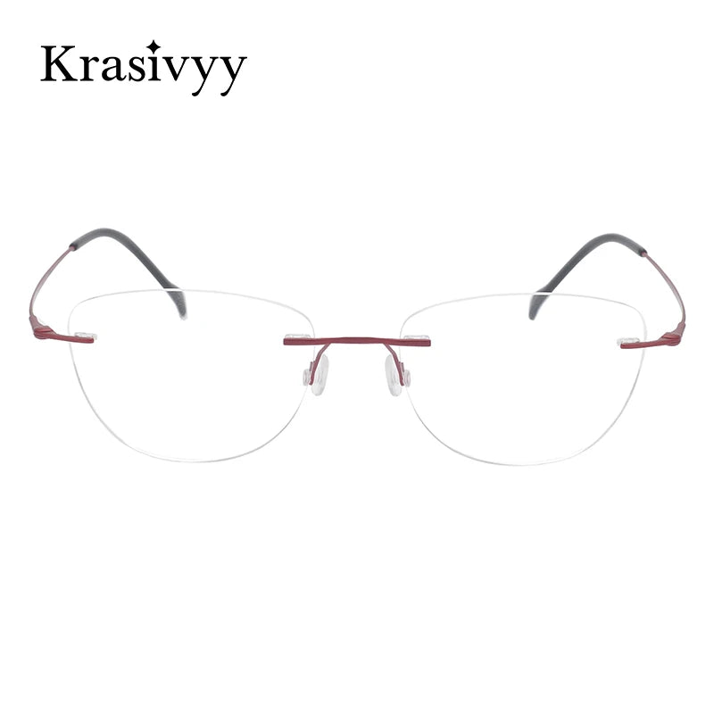 Krasivyy Unisex Rimless Flat Top Cat Eye Titanium Eyeglasses 16007 Rimless Krasivyy   