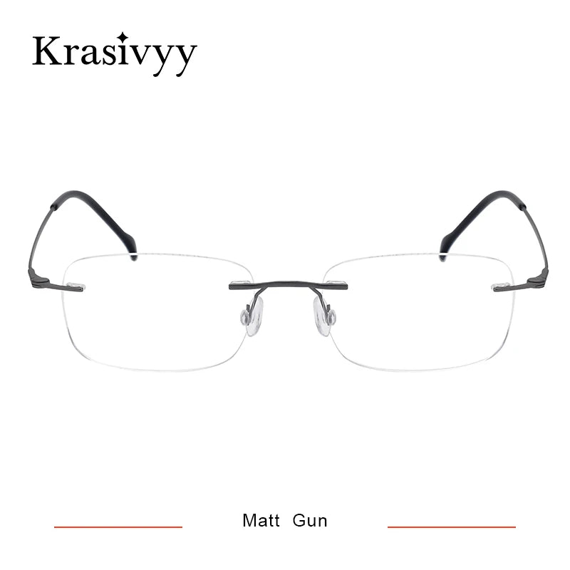 Krasivyy Unisex Rimless Square Screwless Titanium Eyeglasses 16446 Rimless Krasivyy Matt Gun  