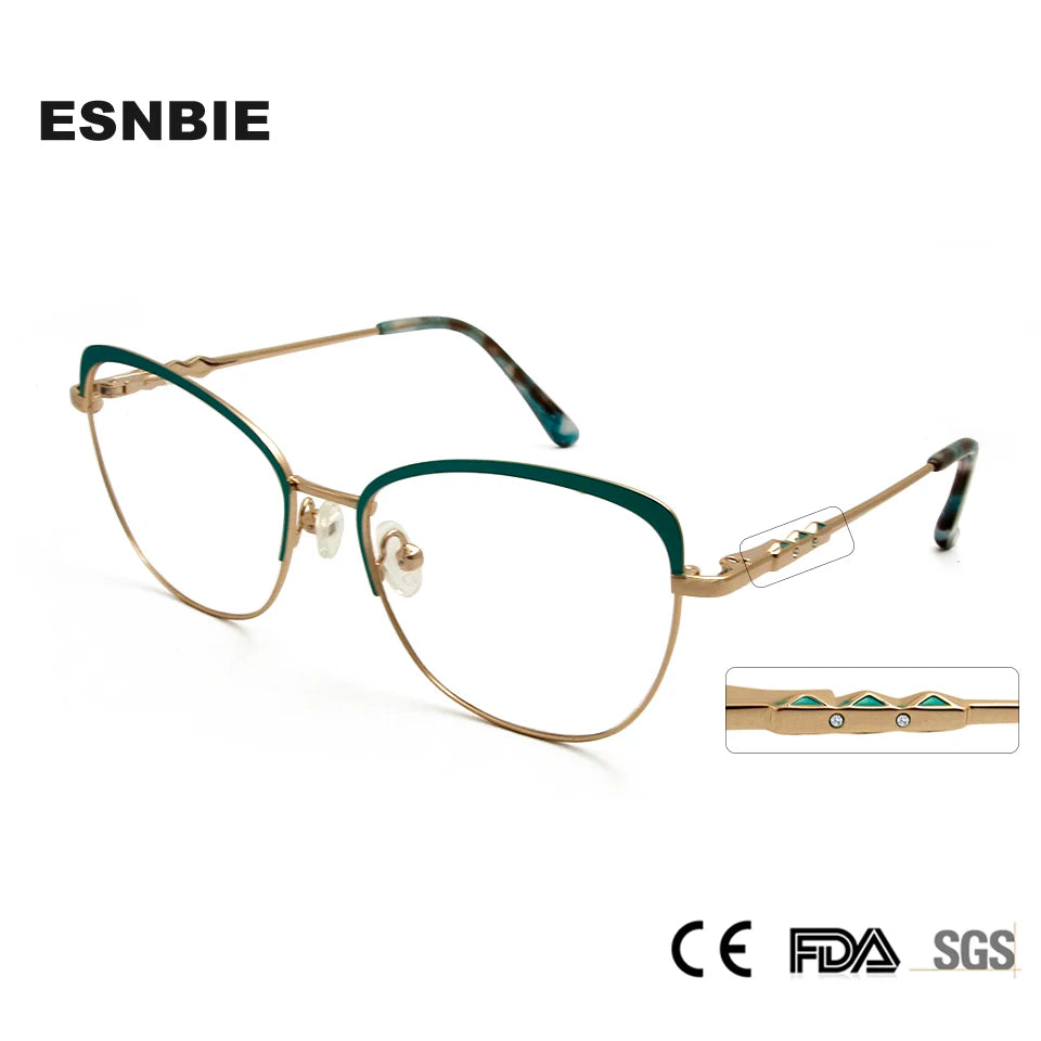 Esnbie Women's Full Rim Square Cat Eye Alloy Eyeglasses 23042 Full Rim Esnbie   