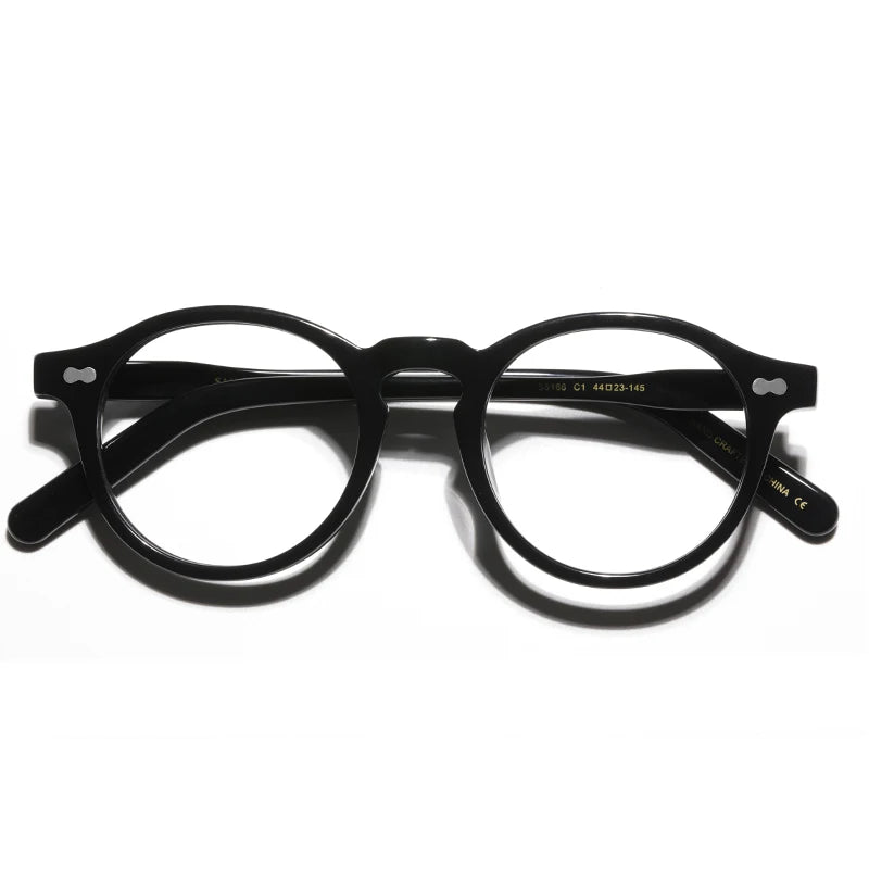 Hewei Unisex Full Rim Round Acetate Eyeglasses 5166 Full Rim Hewei black  