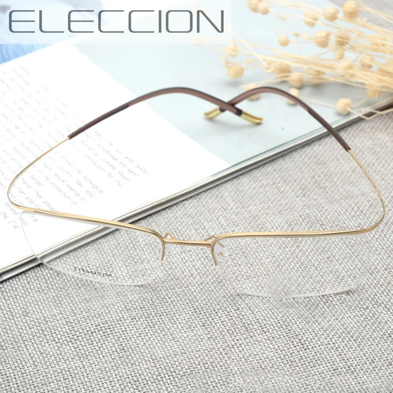 Eleccion Unisex Semi Rim Brow Line Titanium Eyeglasses 13818 Semi Rim Eleccion