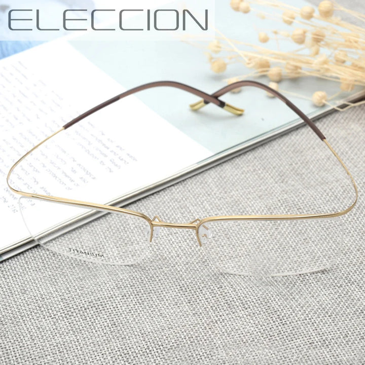 Eleccion Unisex Semi Rim Brow Line Titanium Eyeglasses 13818 Semi Rim Eleccion