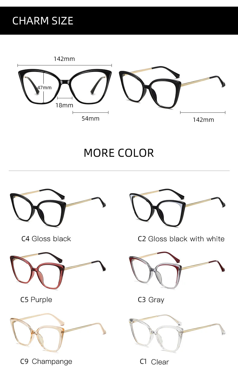 Hotony Women's Full Rim Square Cat Eye Tr 90 Alloy Eyeglasses 95810 Full Rim Hotony