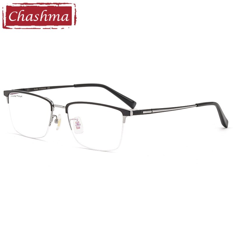 Chashma Men's Semi Rim Square Titanium Eyeglasses 226186 Semi Rim Chashma Black Silver  