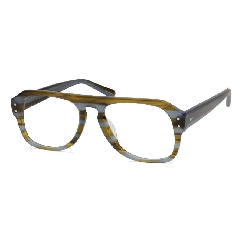 Aimee Men's Full Rim Square Brow Line Acetate Eyeglasses 9539 Full Rim Aimee Grey tea stripes  