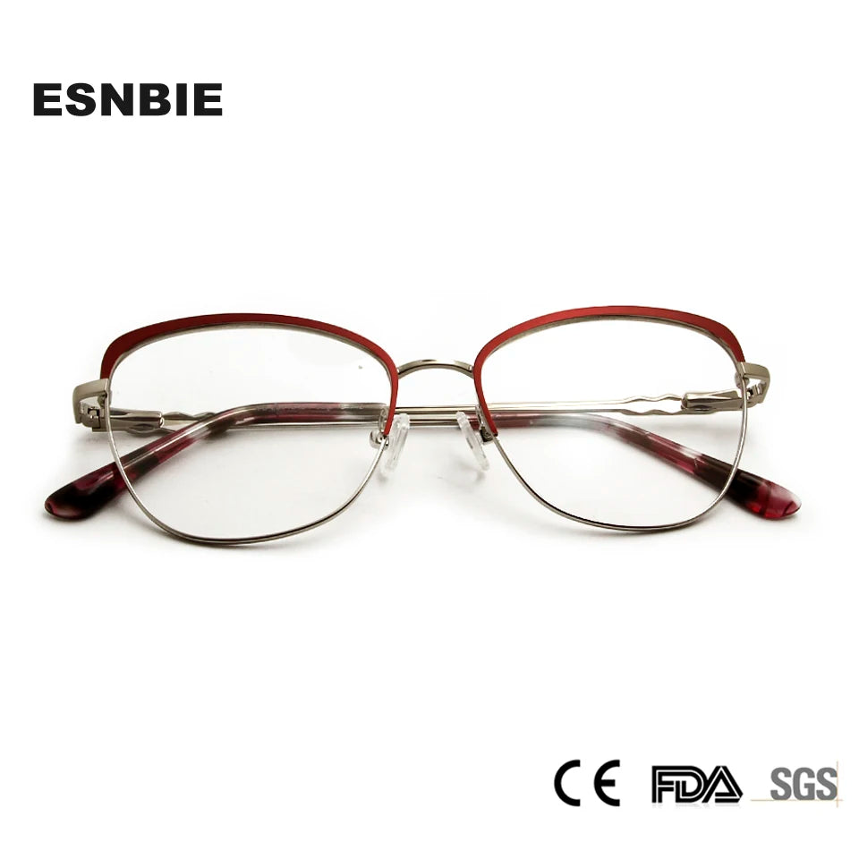 Esnbie Women's Full Rim Square Cat Eye Alloy Eyeglasses 23042 Full Rim Esnbie   