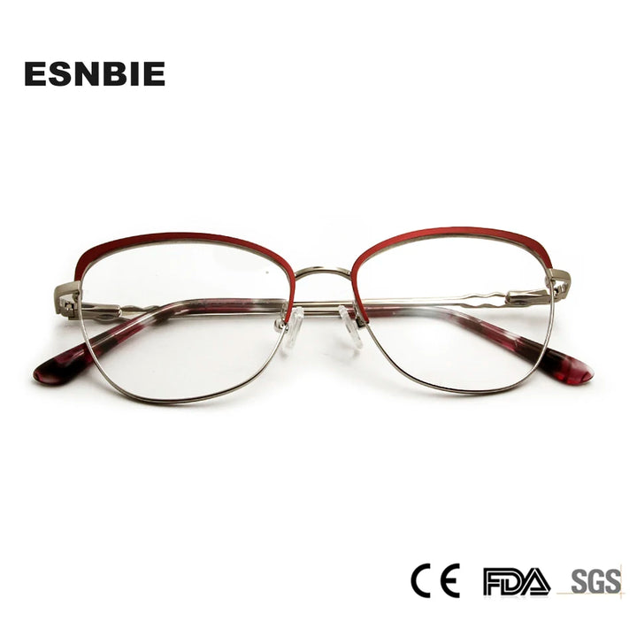 Esnbie Women's Full Rim Square Cat Eye Alloy Eyeglasses 23042 Full Rim Esnbie   