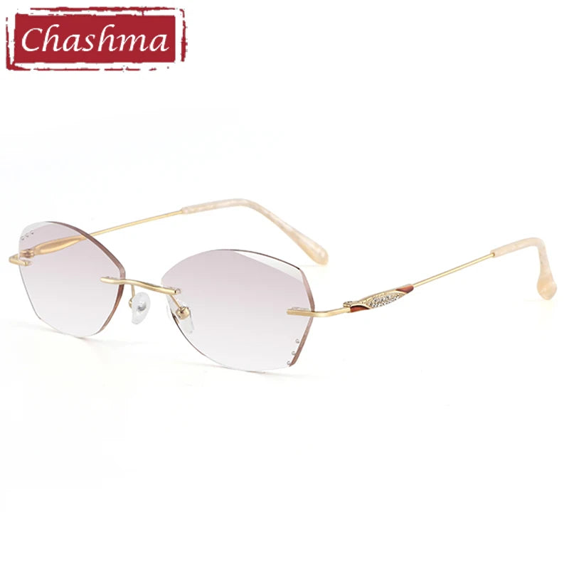 Chashma Women's Rimless Oval Cat Eye Titanium Eyeglasses 3304 Rimless Chashma Elegant Gold  