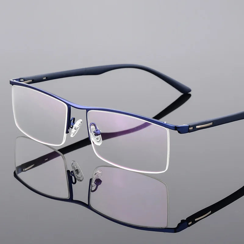 Hotochki Men's Semi Rim Square Alloy Spring Hinge Eyeglasses 88319