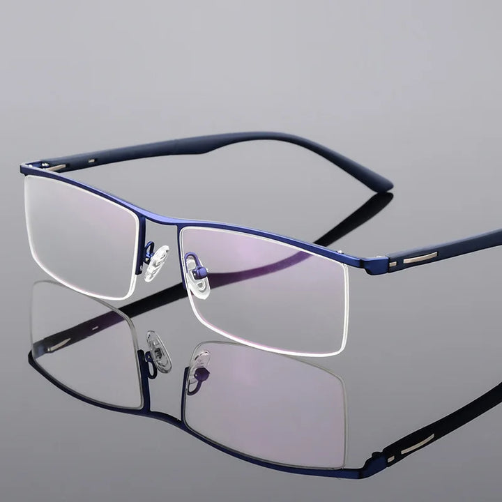 Hotochki Men's Semi Rim Square Alloy Spring Hinge Eyeglasses 88319