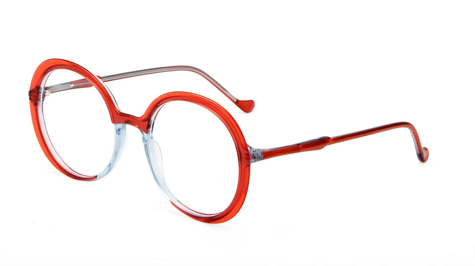 Esnbie Women's Full Rim Round Oval Acetate Eyeglasses Full Rim Esnbie eyeglasses RED BL  