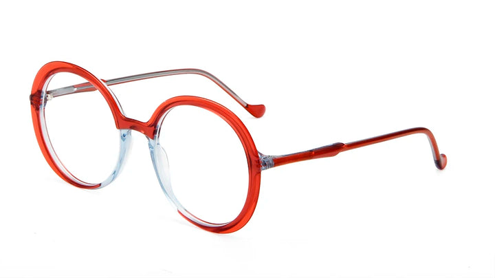 Esnbie Women's Full Rim Round Oval Acetate Eyeglasses Full Rim Esnbie eyeglasses RED BL  